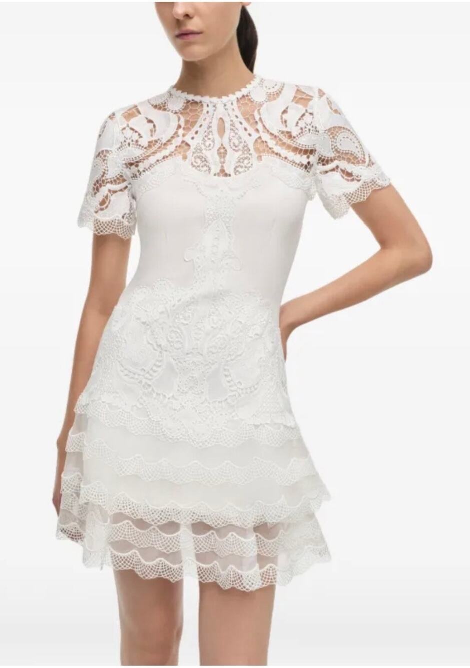 Simkhai Mini Dress White Signature Paislee Lace Detail Short Sleeve size 8